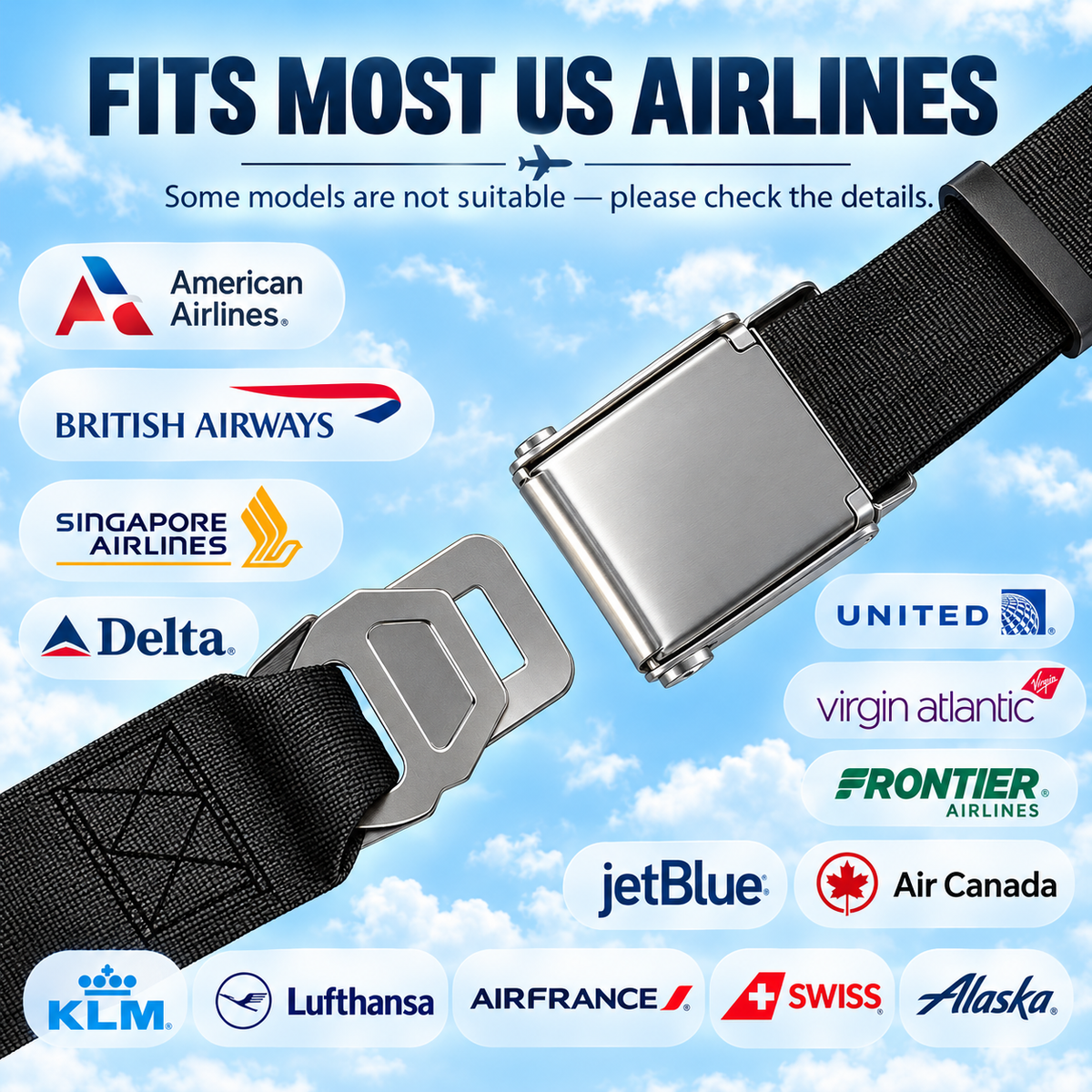 2-in-1 Airplane Seat Belt Extender – Adjustable Travel Seat Belt Extension