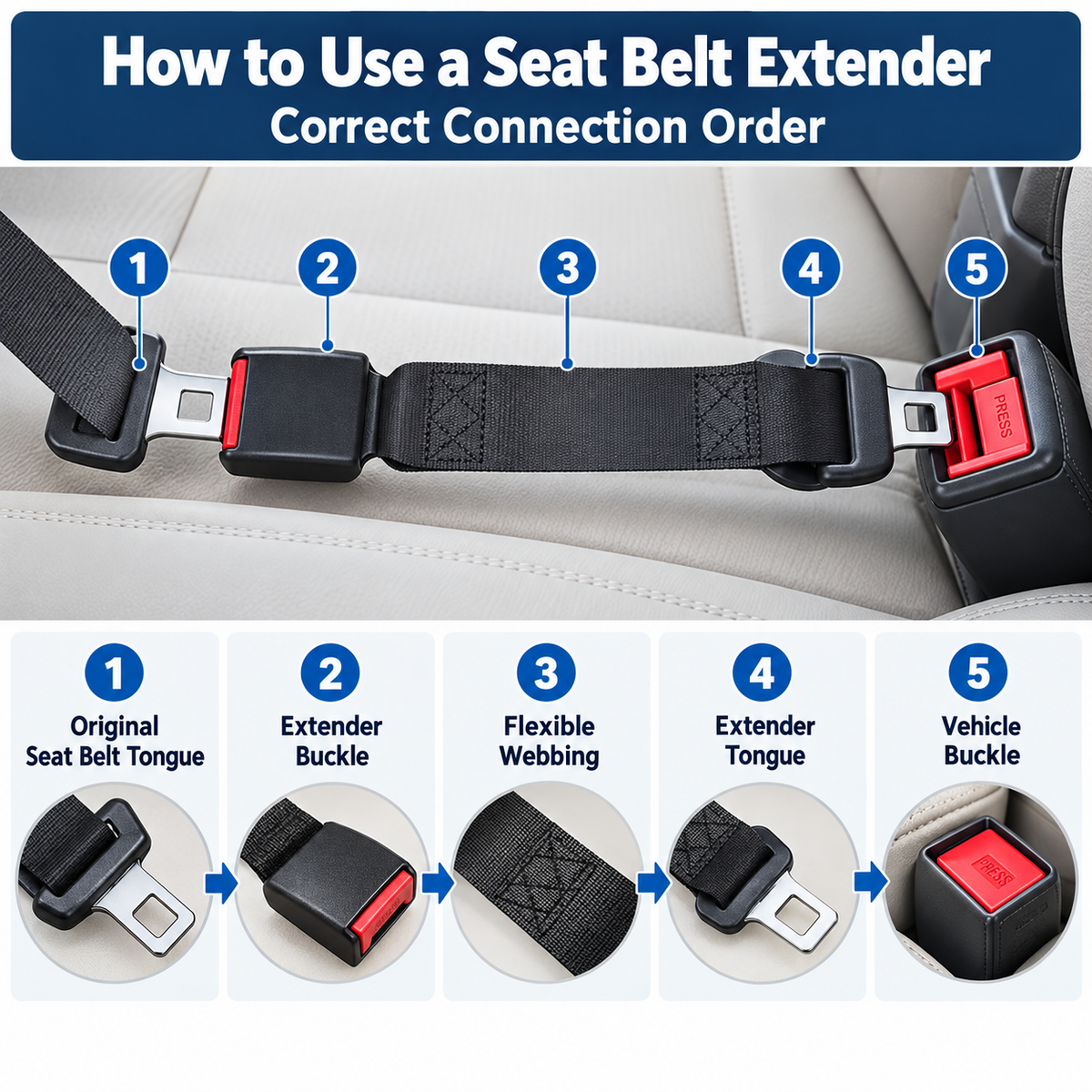 2Pcs 14.2-Inch Car Seat Belt Extender