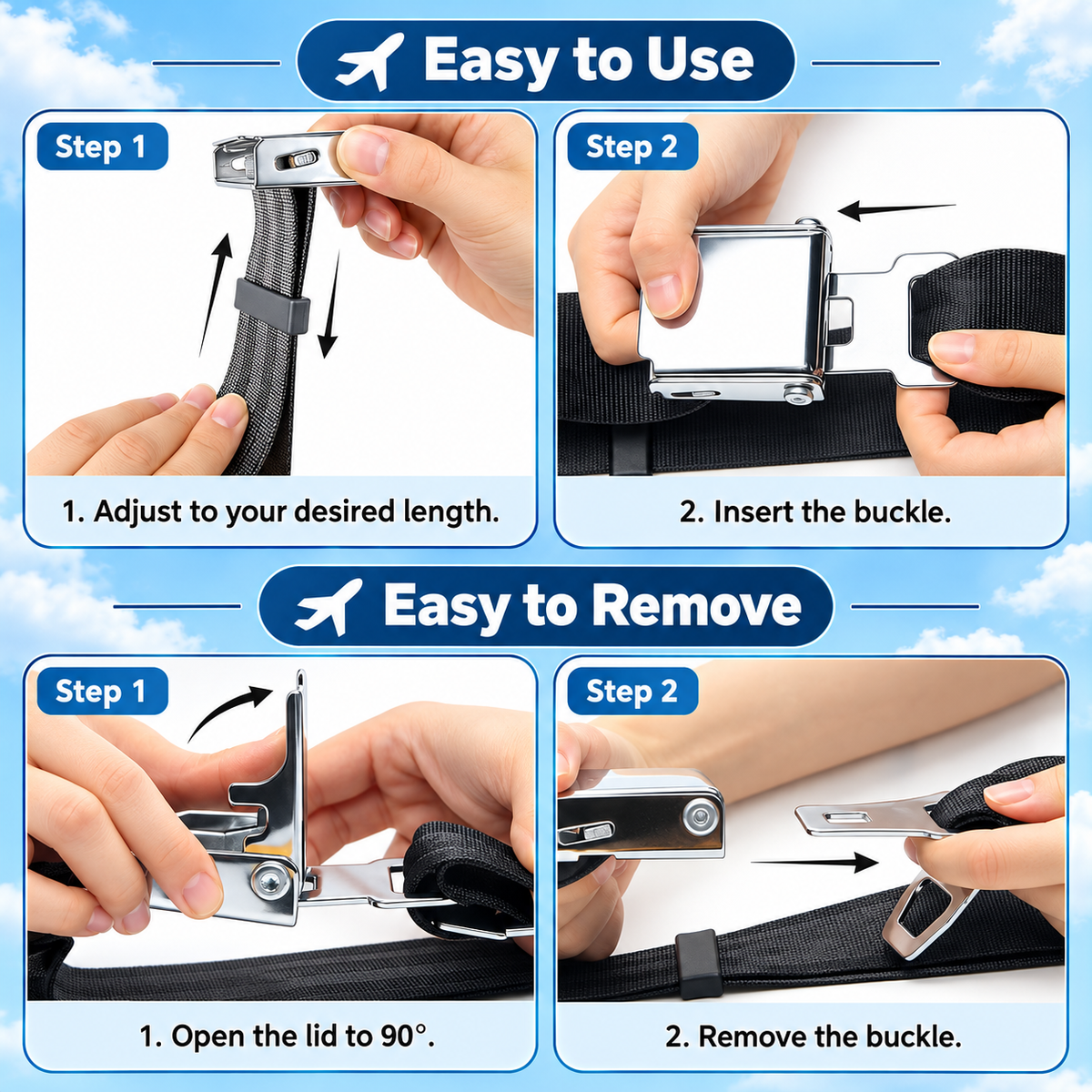 2-in-1 Airplane Seat Belt Extender – Adjustable Travel Seat Belt Extension