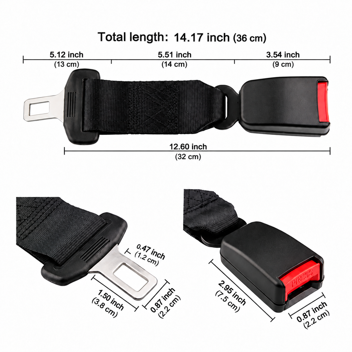 2Pcs 14.2-Inch Car Seat Belt Extender