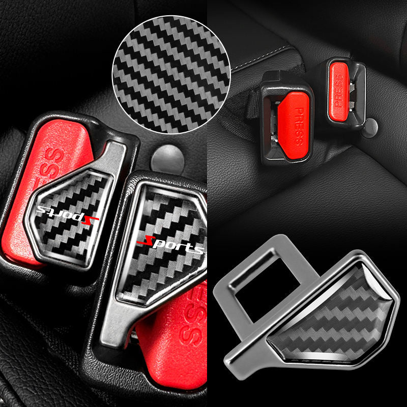 Universal Car Seat Belt Buckle Clip Carbon Fiber Auto Seat Belt Alarm Stopper Silencer Safety Belt Plug, Set of 2