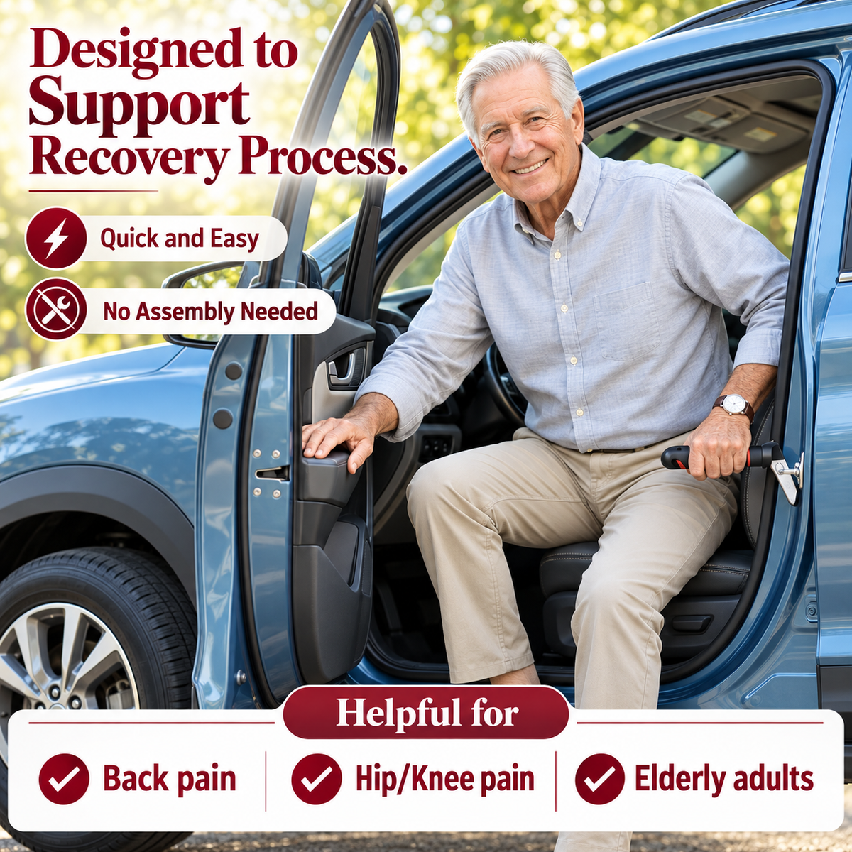 Car Door Assist Handle for Elderly – Non-Slip 2 Pack