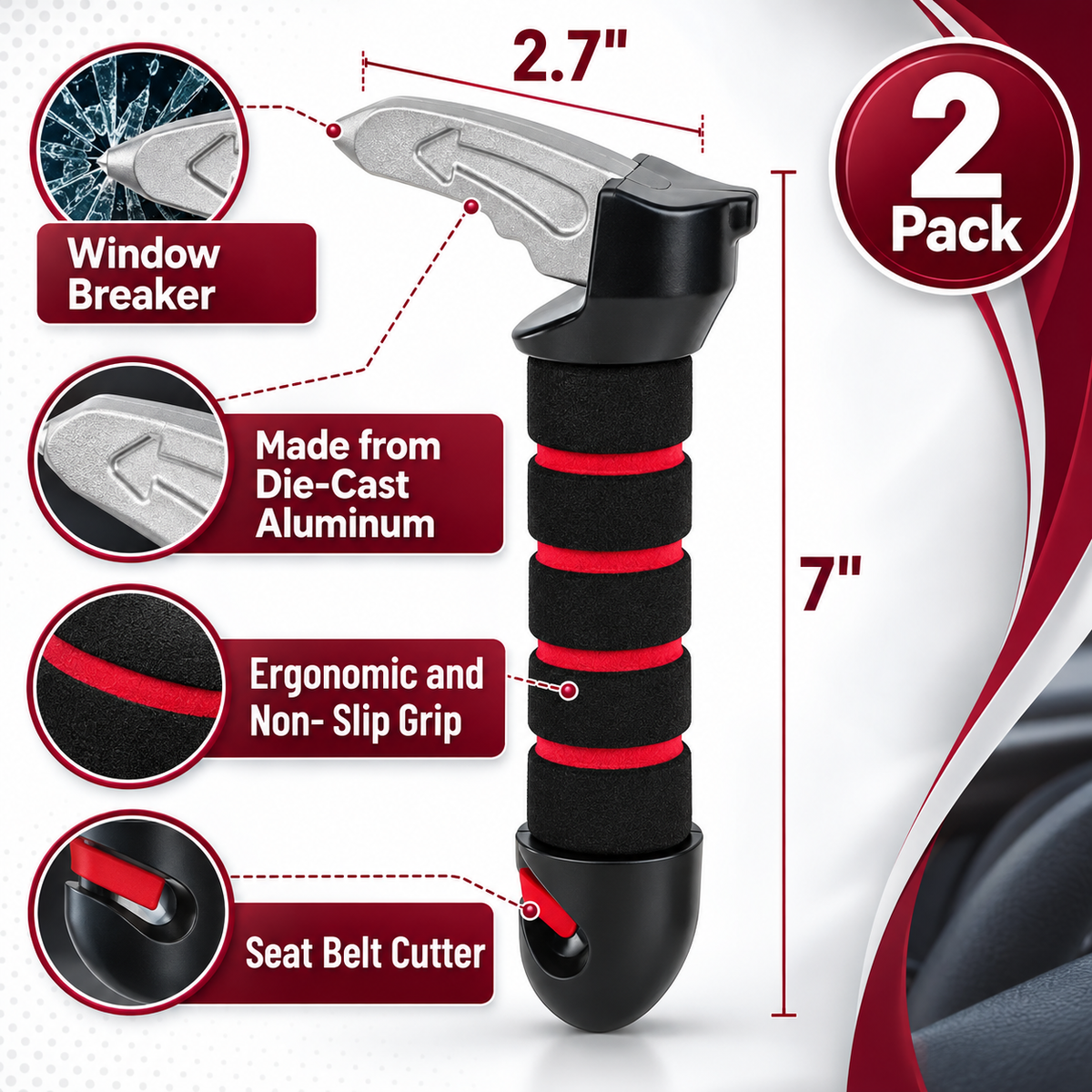 Car Door Assist Handle for Elderly – Non-Slip 2 Pack